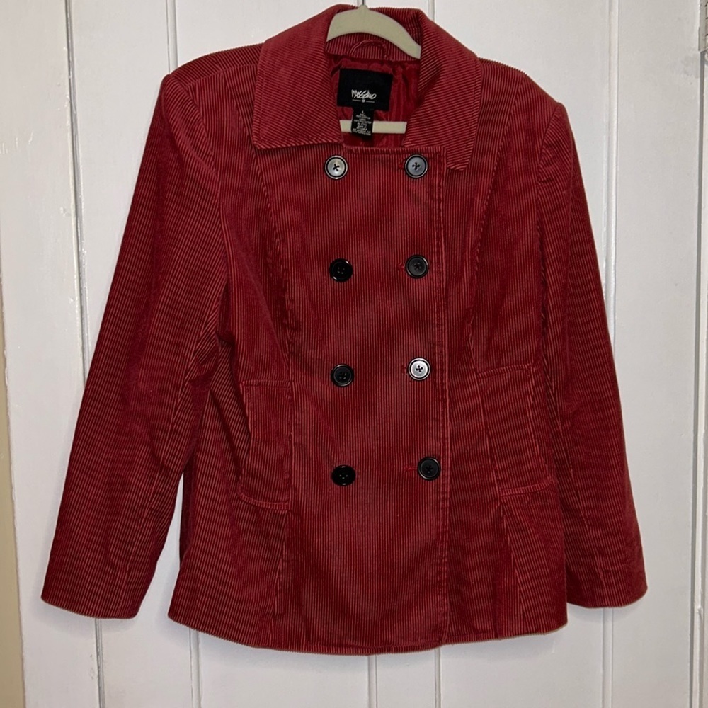 Mossimo Burgundy Corduroy Double Breasted Lined Long Sleeve Jacket Blazer Large
